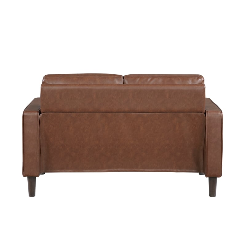 Pemberly Row Faux Leather Loveseat with Square Arms 300 lbs in Chocolate