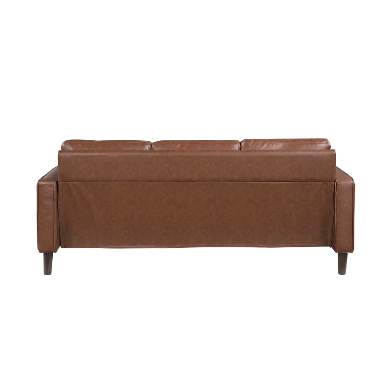 Pemberly Row Faux Leather 3-Seat Sofa with Square Arms 300 lbs in Chocolate