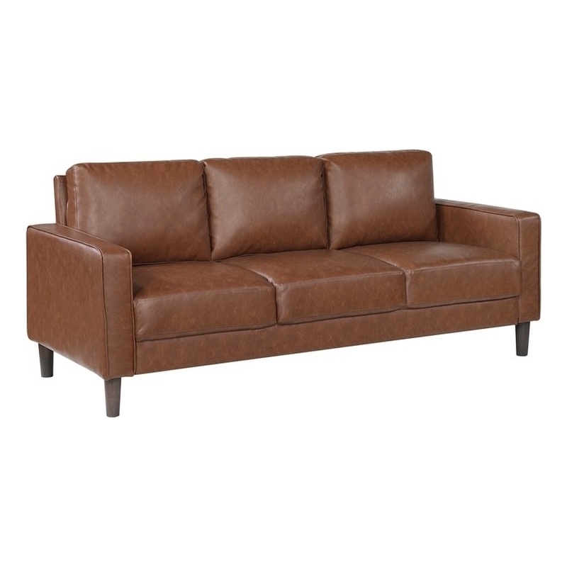 Pemberly Row Faux Leather 3-Seat Sofa with Square Arms 300 lbs in Chocolate