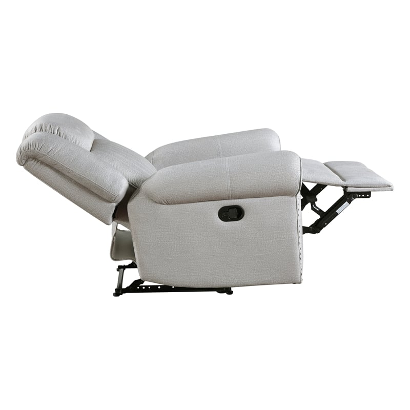 Pemberly Row Microfiber Reclining Chair with Nailhead Trim 300 lbs in Mist