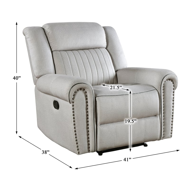 Pemberly Row Microfiber Reclining Chair with Nailhead Trim 300 lbs in Mist