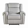 Pemberly Row Microfiber Reclining Chair with Nailhead Trim 300 lbs in Mist