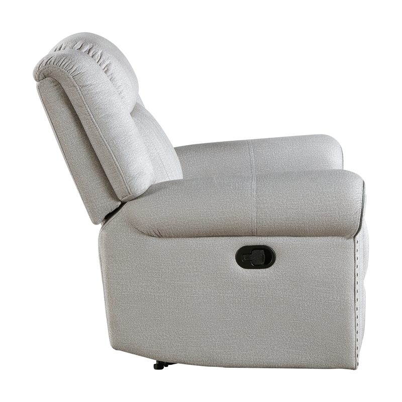 Pemberly Row Microfiber Reclining Chair with Nailhead Trim 300 lbs in Mist