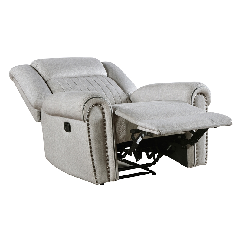 Pemberly Row Microfiber Reclining Chair with Nailhead Trim 300 lbs in Mist