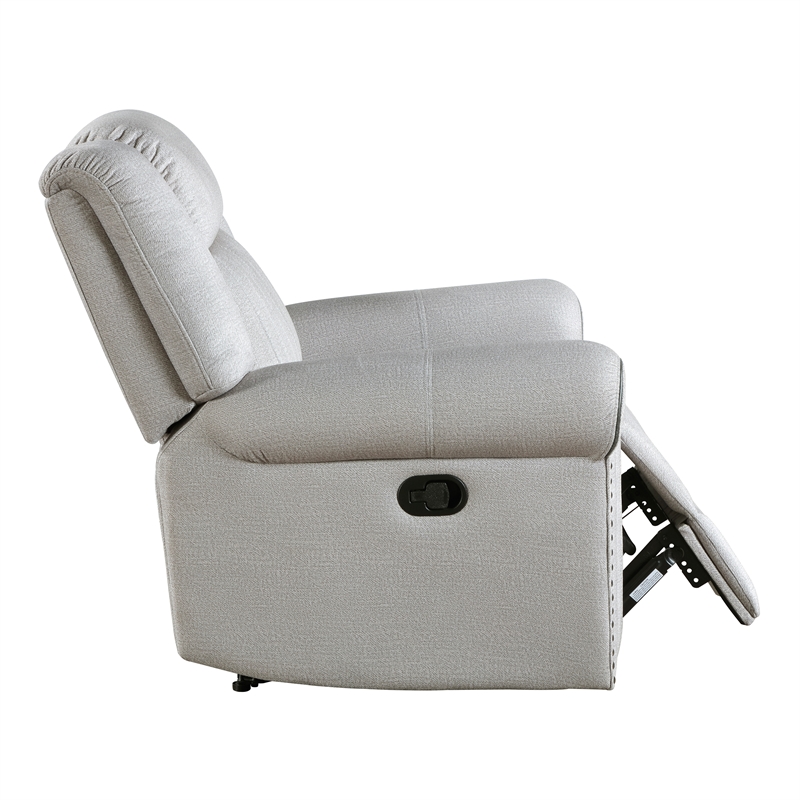 Pemberly Row Microfiber Reclining Chair with Nailhead Trim 300 lbs in Mist