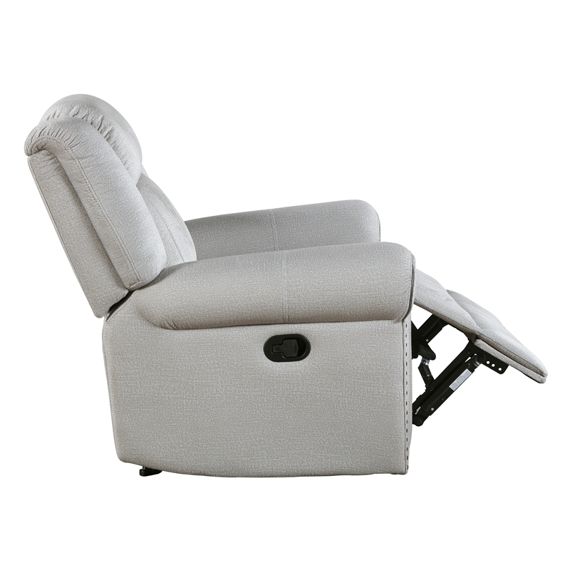 Pemberly Row Microfiber Reclining Chair with Nailhead Trim 300 lbs in Mist