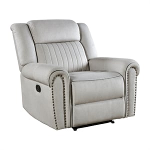 Pemberly Row Microfiber Reclining Chair with Nailhead Trim 300 lbs in Mist