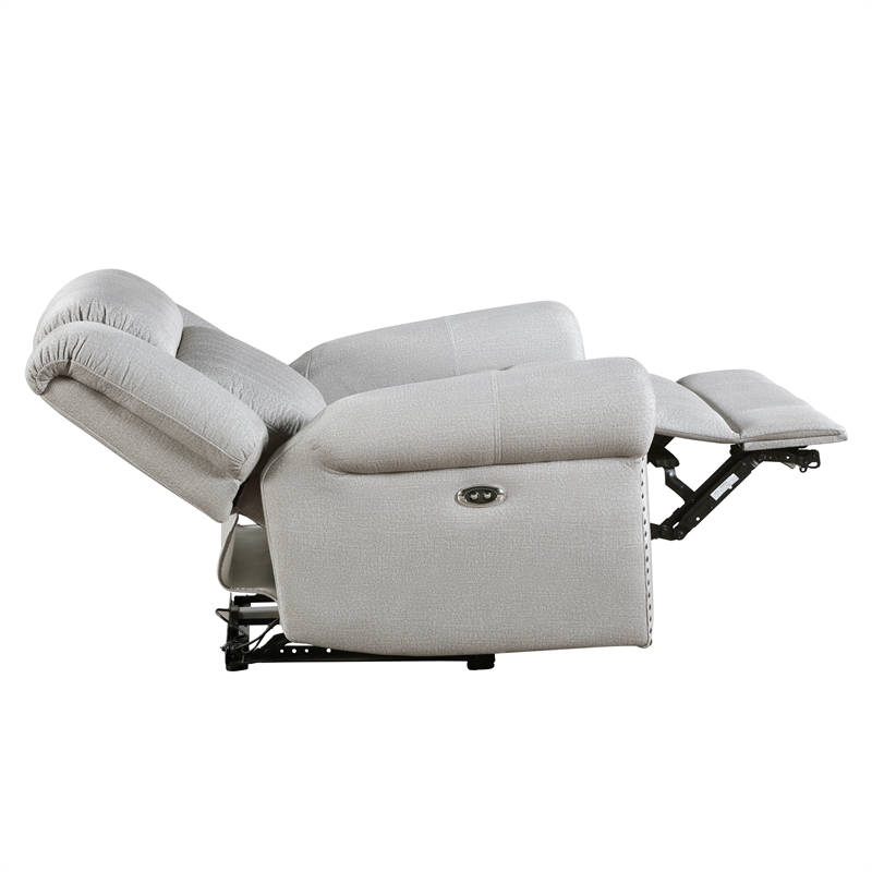 Pemberly Row Microfiber Power Reclining Chair with Nailhead Trim 300 lbs in Mist