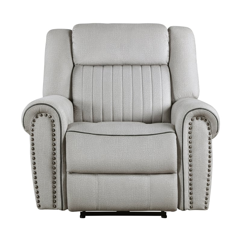 Pemberly Row Microfiber Power Reclining Chair with Nailhead Trim 300 lbs in Mist
