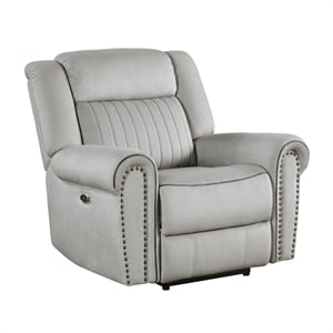 Pemberly Row Microfiber Power Reclining Chair with Nailhead Trim 300 lbs in Mist