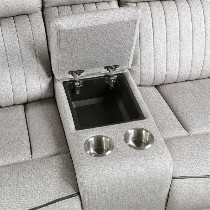 Pemberly Row Microfiber Double Reclining Loveseat with Console 300 lbs in Mist