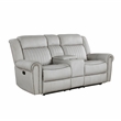 Pemberly Row Microfiber Double Reclining Loveseat with Console 300 lbs in Mist