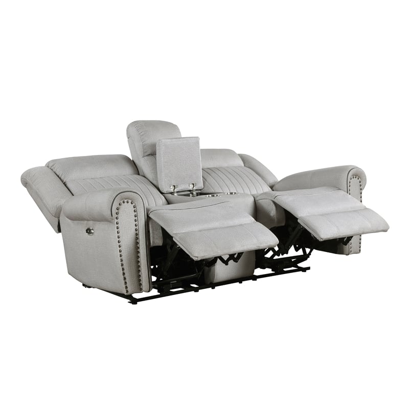 Pemberly Row Power Double Reclining Loveseat with Console 300 lbs in Mist