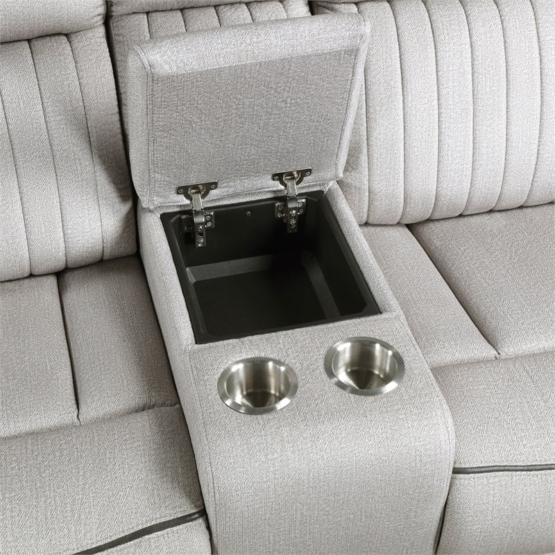 Pemberly Row Power Double Reclining Loveseat with Console 300 lbs in Mist