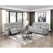 Pemberly Row Microfiber Double Reclining Sofa with Nailhead Trim in Mist