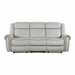 Pemberly Row Microfiber Double Reclining Sofa with Nailhead Trim in Mist