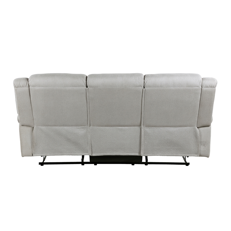 Pemberly Row Microfiber Double Reclining Sofa with Nailhead Trim in Mist
