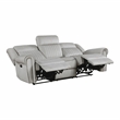 Pemberly Row Microfiber Double Reclining Sofa with Nailhead Trim in Mist