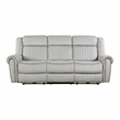 Pemberly Row Microfiber Power Double Reclining Sofa with Nailhead in Mist