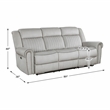 Pemberly Row Microfiber Power Double Reclining Sofa with Nailhead in Mist