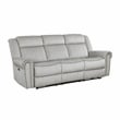 Pemberly Row Microfiber Power Double Reclining Sofa with Nailhead in Mist