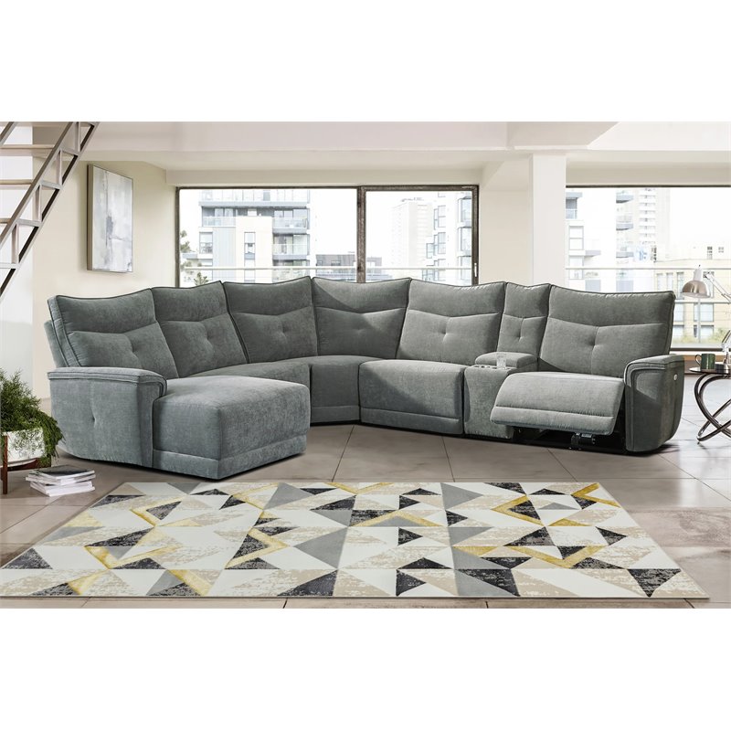 Pemberly Row 6-Piece Fabric Sectional with Recliner Chaise & Console - Dark Gray