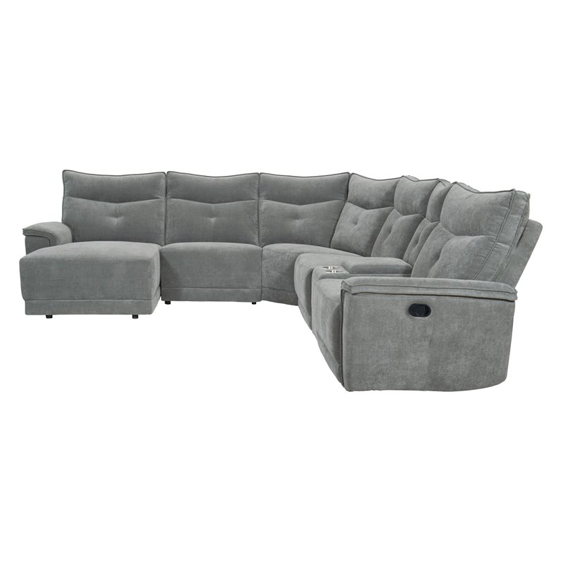 Pemberly Row 6-Piece Fabric Sectional with Recliner Chaise & Console - Dark Gray