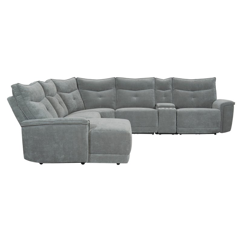 Pemberly Row 6-Piece Fabric Sectional with Recliner Chaise & Console - Dark Gray