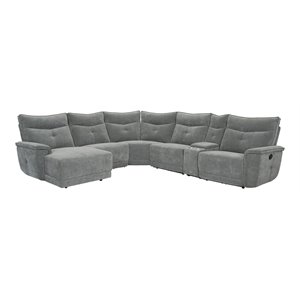 Pemberly Row 6-Piece Fabric Sectional with Recliner Chaise & Console - Dark Gray