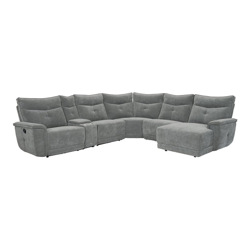 Pemberly Row 6-Piece Sectional with 2 Recliners Chaise & Console - Dark Gray