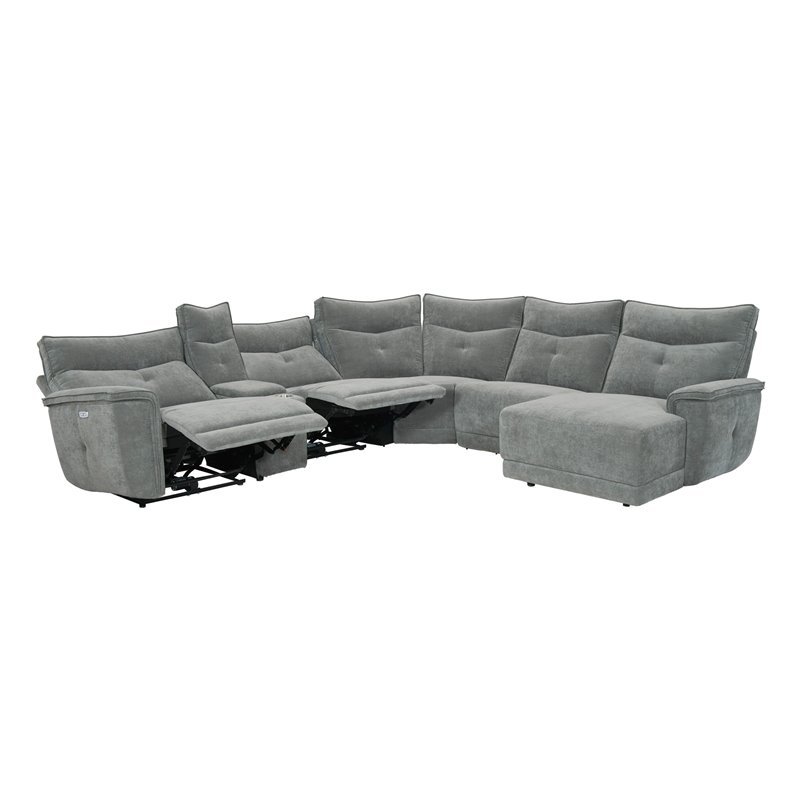 Pemberly Row 6-Piece Power Sectional with 2 Recliners USB & Console in Dark Gray