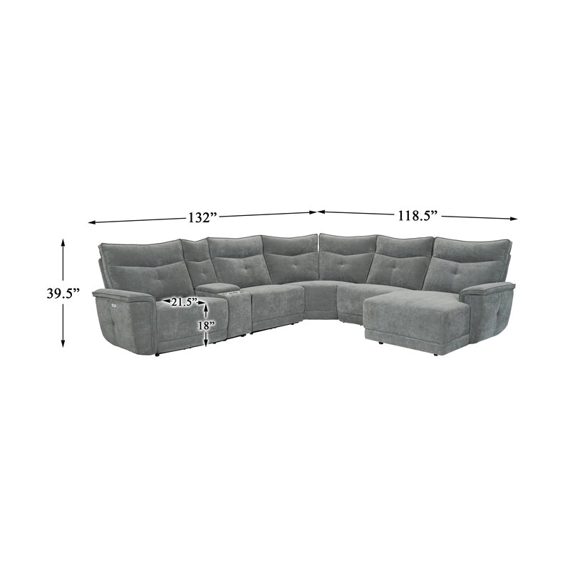 Pemberly Row 6-Piece Power Sectional with 2 Recliners USB & Console in Dark Gray
