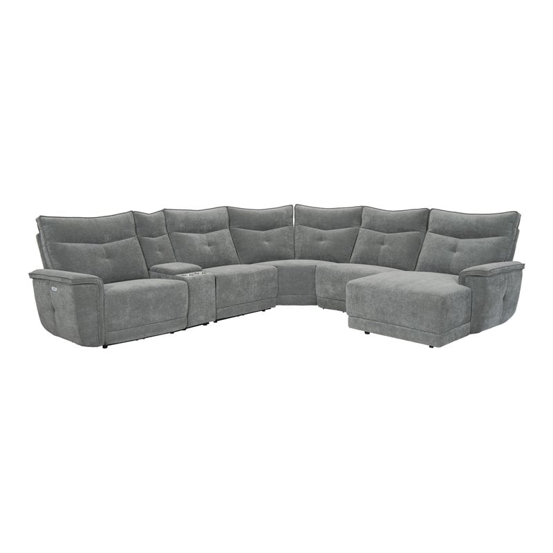 Pemberly Row 6-Piece Power Sectional with 2 Recliners USB & Console in Dark Gray