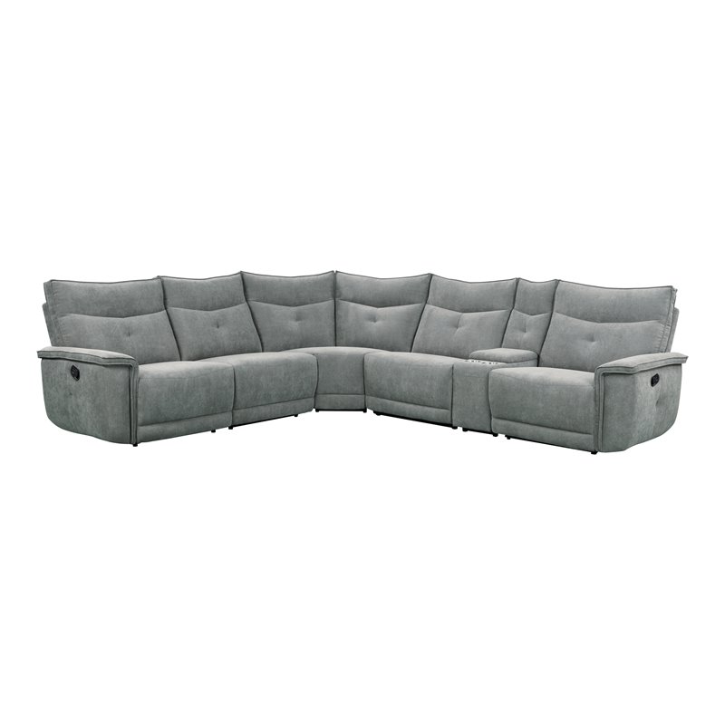 Pemberly Row 6-Piece Fabric Sectional with 3 Recliners and Console in Dark Gray