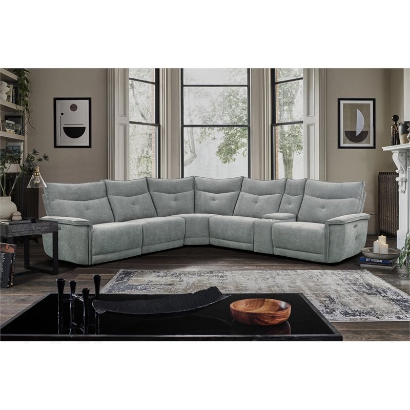 Pemberly Row 6-Piece Power Sectional with 3 Recliners USB & Console in Dark Gray