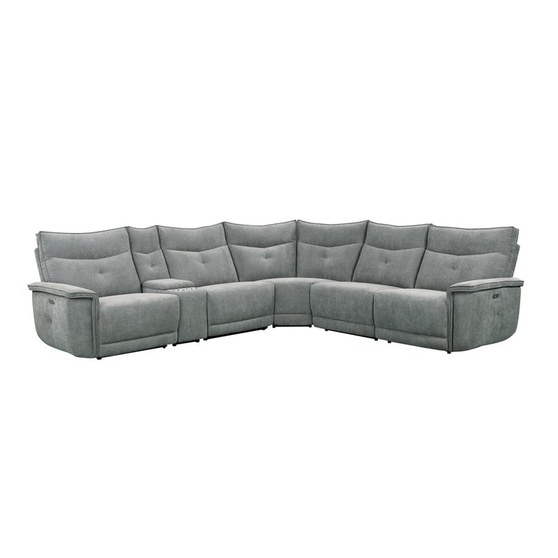 Pemberly Row 6-Piece Power Sectional with 3 Recliners USB & Console in Dark Gray
