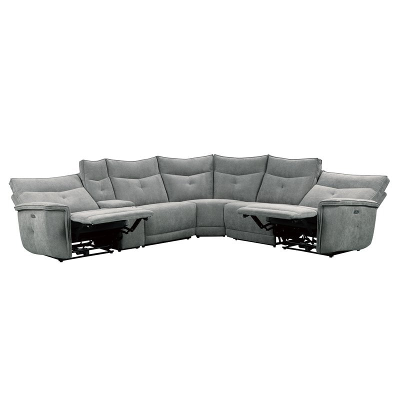 Pemberly Row 6-Piece Power Sectional with 3 Recliners USB & Console in Dark Gray