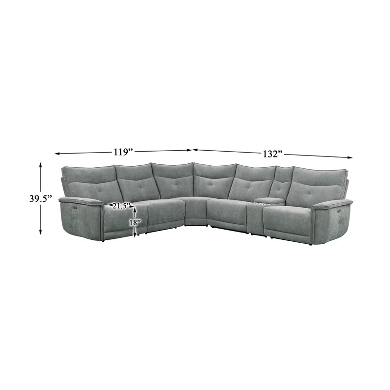 Pemberly Row 6-Piece Power Sectional with 3 Recliners USB & Console in Dark Gray