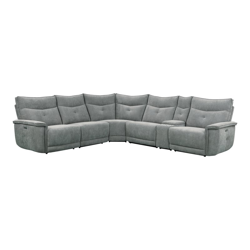 Pemberly Row 6-Piece Power Sectional with 3 Recliners USB & Console in Dark Gray