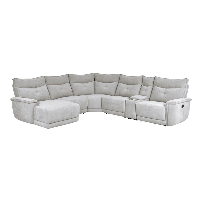 Pemberly Row 6-Piece Fabric Sectional with Recliner Chaise & Console - Mist Gray
