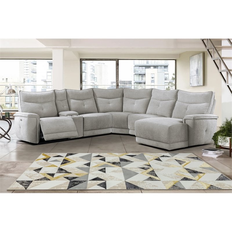 Pemberly Row 6-Piece Sectional with 2 Recliners Chaise & Console in Mist Gray