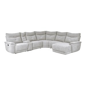 Pemberly Row 6-Piece Sectional with 2 Recliners Chaise & Console in Mist Gray