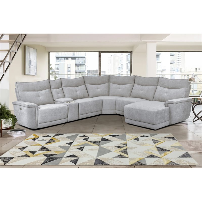 Pemberly Row 6-Piece Power Sectional with 2 Recliners USB Console in Mist Gray