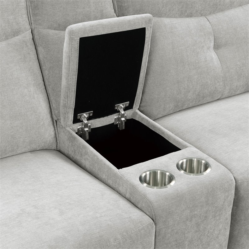 Pemberly Row 6-Piece Power Sectional with 2 Recliners USB Console in Mist Gray