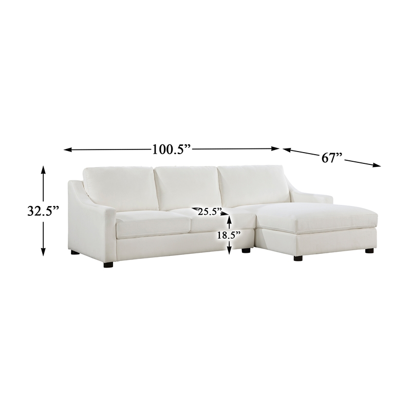 Pemberly Row 2-Piece Textured Fabric Sectional with Right Chaise in Ivory