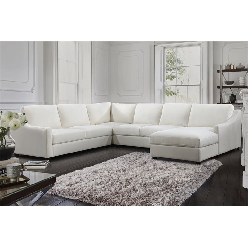 Pemberly Row 4-Piece Textured Fabric Sectional with Right Chaise in Ivory