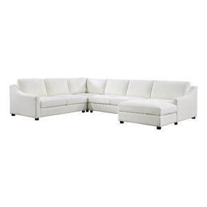 Pemberly Row 4-Piece Textured Fabric Sectional with Right Chaise in Ivory