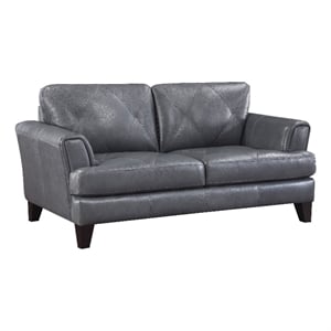 Pemberly Row 19&quot Top Grain Leather Tufted Loveseat with Track Arms in Gray