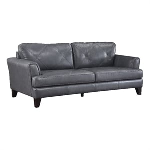 Pemberly Row 19&quot Top Grain Leather Tufted Sofa with Track Arms in Gray