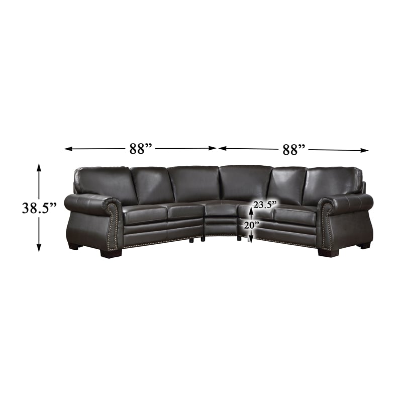 Pemberly Row 3-Piece Top Grain Leather Sectional with Nailhead Trim - Dark Brown